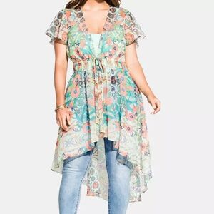 City Chic Budapest Printed Jacket Size XL/22 NEW Embellished Sheer Beach Coverup